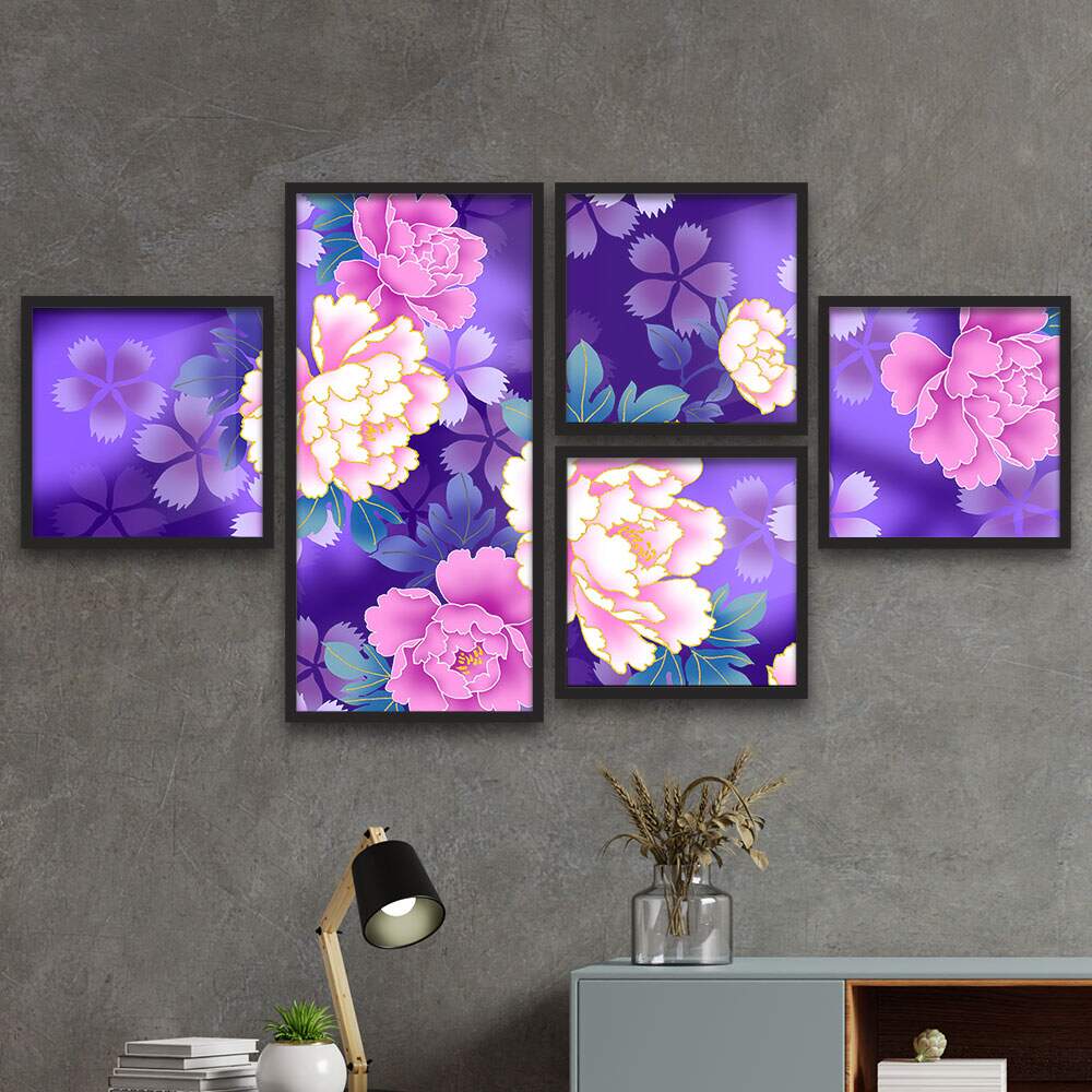 Conjunto de Quadros Decorativos Flores Roxas - Fran Adesivos de Parede