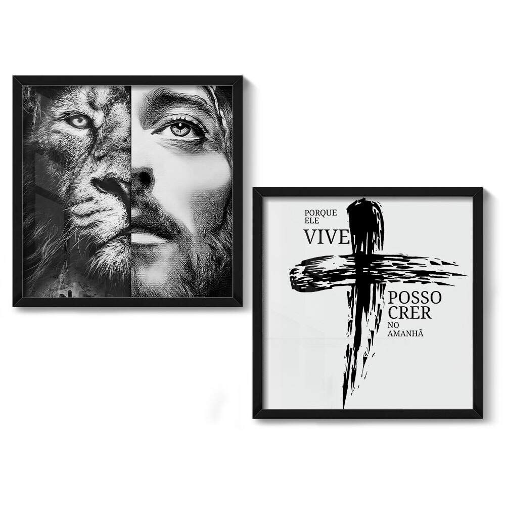 2 Quadros Decorativo Quadrado Jesus e Le�o