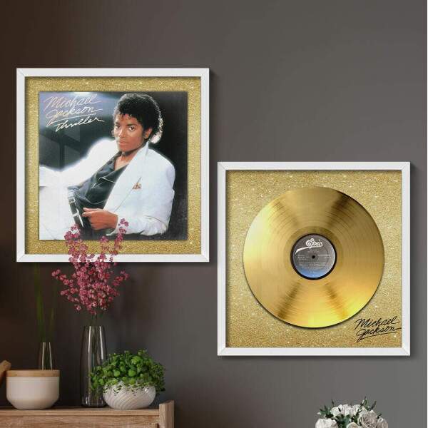 2 Quadros Decorativo Quadrado Michael Jackson Dourado