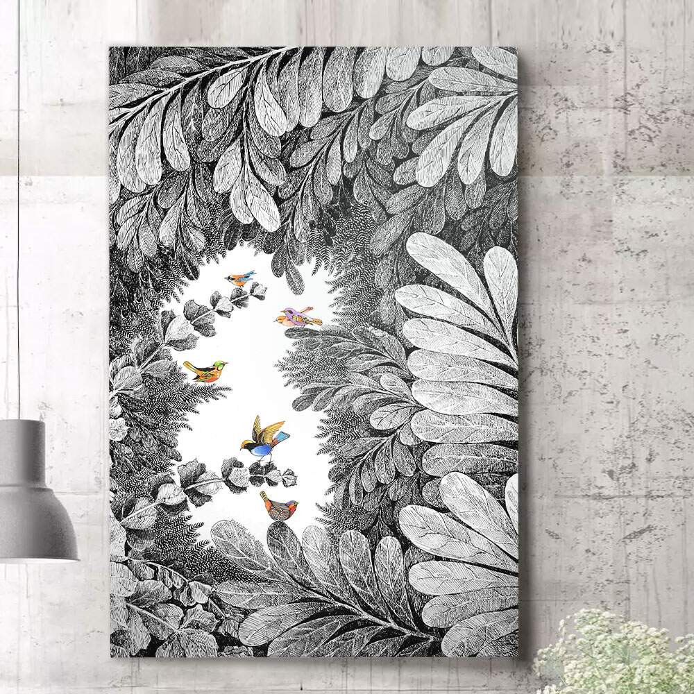 Quadro Decorativo Abstrato Floral Preto e Branco