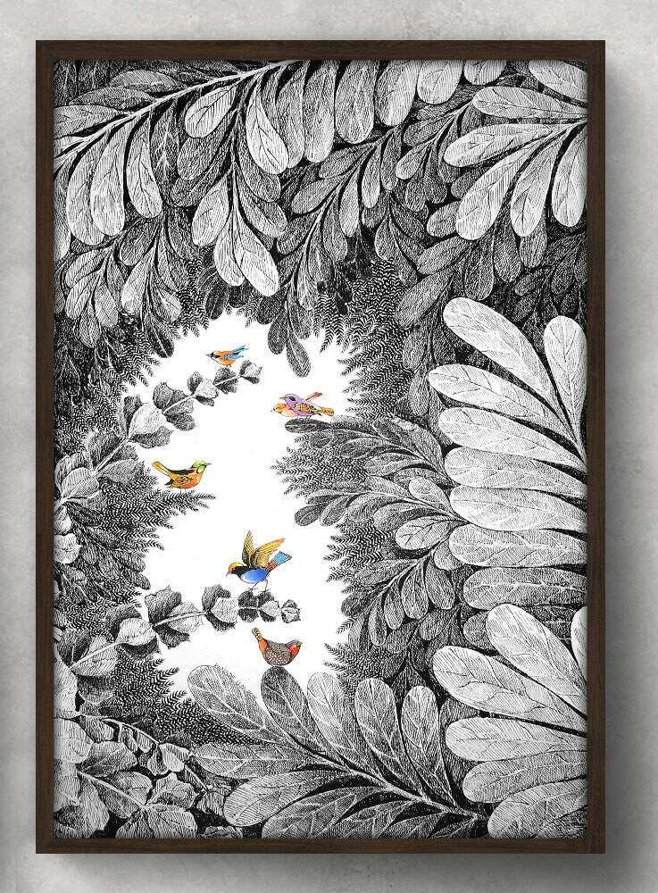 Quadro Decorativo Abstrato Floral Preto e Branco