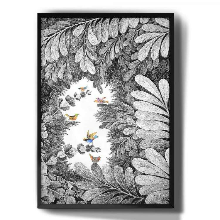 Quadro Decorativo Abstrato Floral Preto e Branco