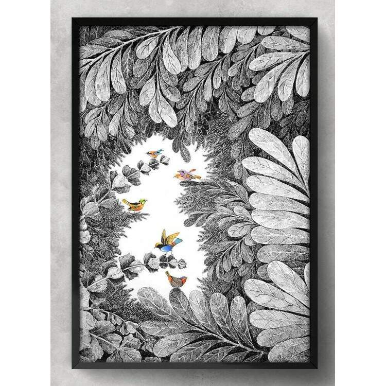 Quadro Decorativo Abstrato Floral Preto e Branco