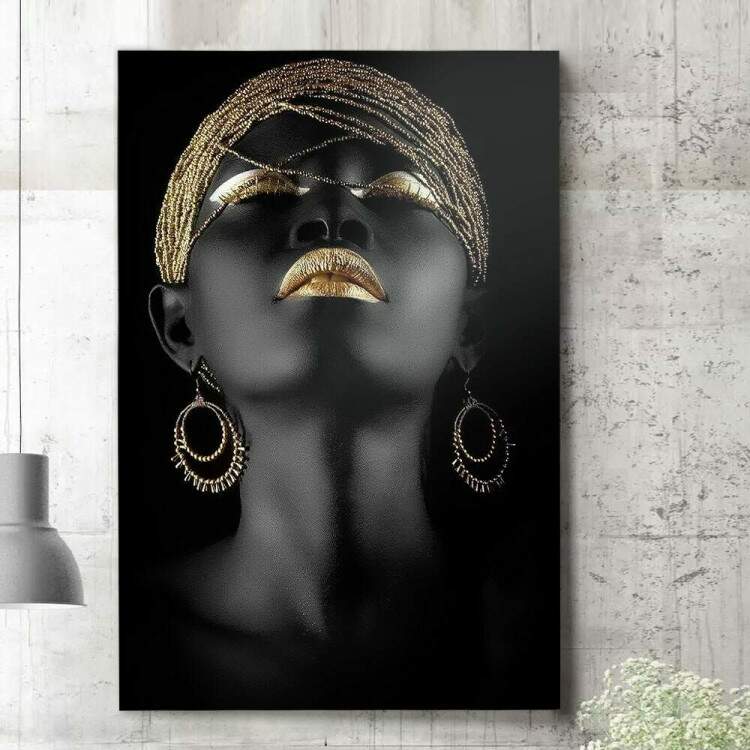 Quadro Decorativo Mulher com Maquiagem Dourada 02