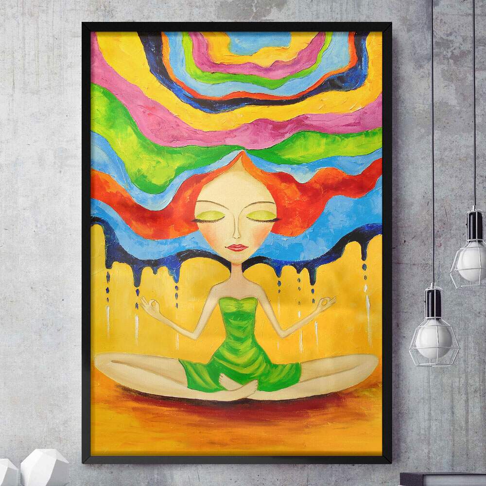 Quadro Decorativo Pintura Abstrata Mulher Meditando