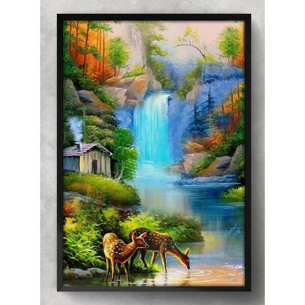 Quadro Decorativo Pintura Paisagem Casa de Campo