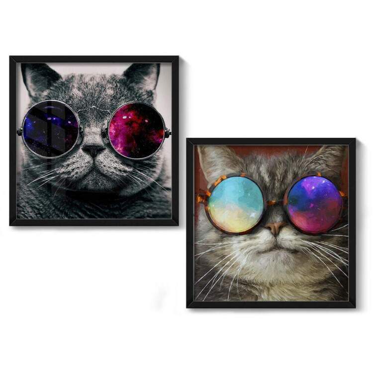 2 Quadros Decorativo Quadrado Gatos de culos