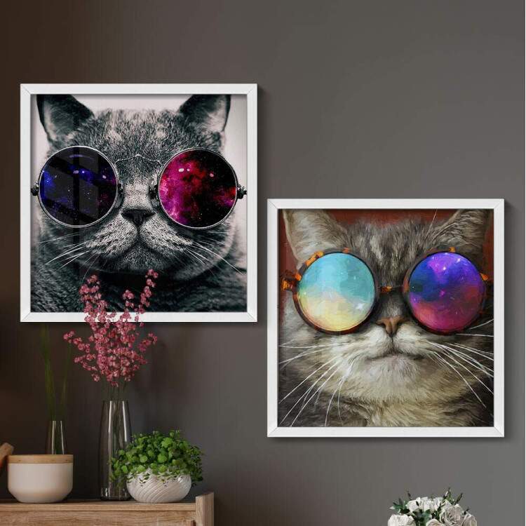 2 Quadros Decorativo Quadrado Gatos de culos