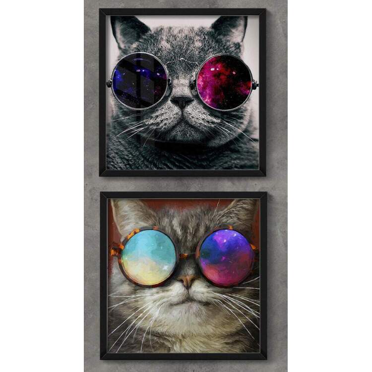 2 Quadros Decorativo Quadrado Gatos de culos