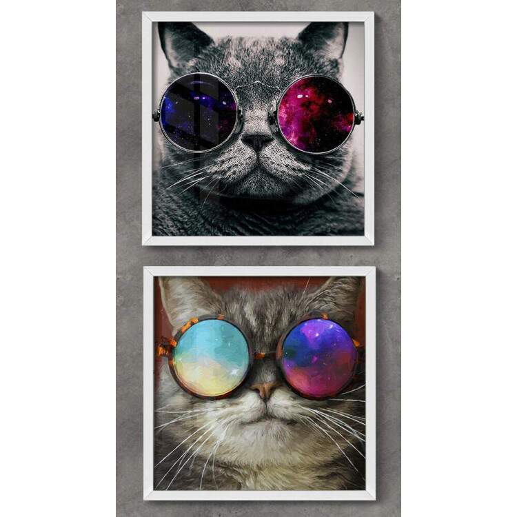 2 Quadros Decorativo Quadrado Gatos de culos