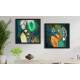 2 Quadros Decorativo Quadrado Abstrato Penas