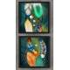 2 Quadros Decorativo Quadrado Abstrato Penas