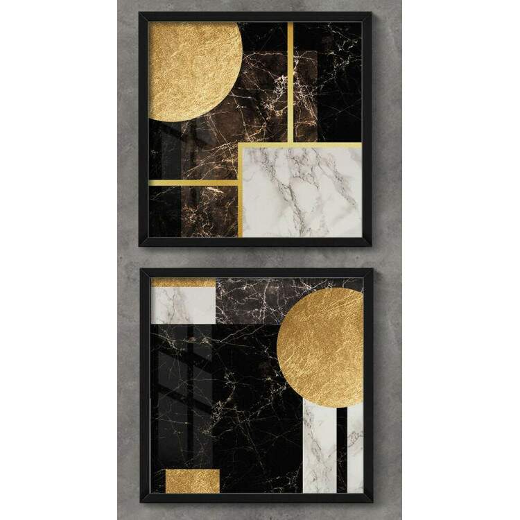 2 Quadros Decorativo Quadrado Geomtrico Mrmore