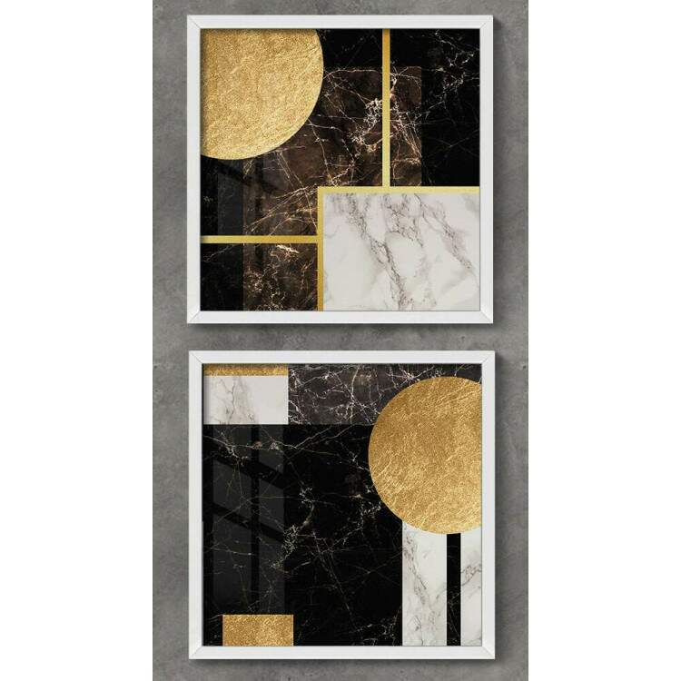 2 Quadros Decorativo Quadrado Geomtrico Mrmore