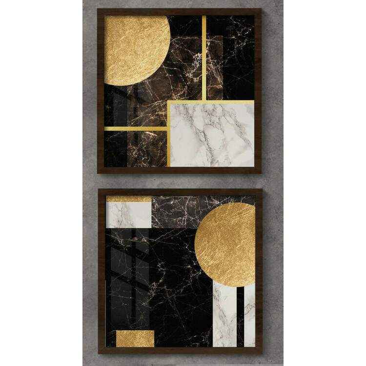 2 Quadros Decorativo Quadrado Geomtrico Mrmore