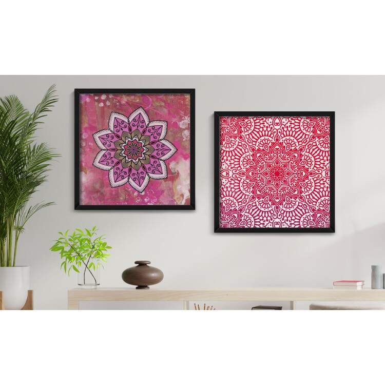 2 Quadros Decorativo Quadrado Mandala Rosa