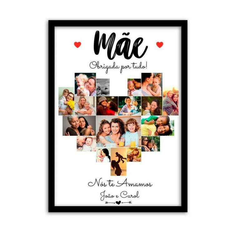 Quadro Decorativo Dia das Mes Personalizado com Fotos em Formato de Corao