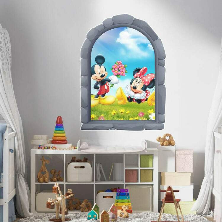 Adesivo de Parede Janela Falsa Mickey e Minnie Mod 02