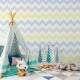 Papel de Parede Chevron Amarelo com Cinza e Azul