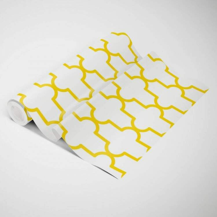 Papel de Parede Geomtrico Retro Amarelo e Branco