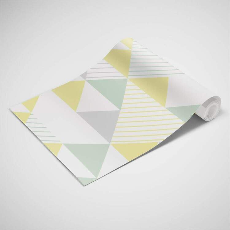 Papel de Parede Geomtrico Tringulos Cinza Verde e Amarelo