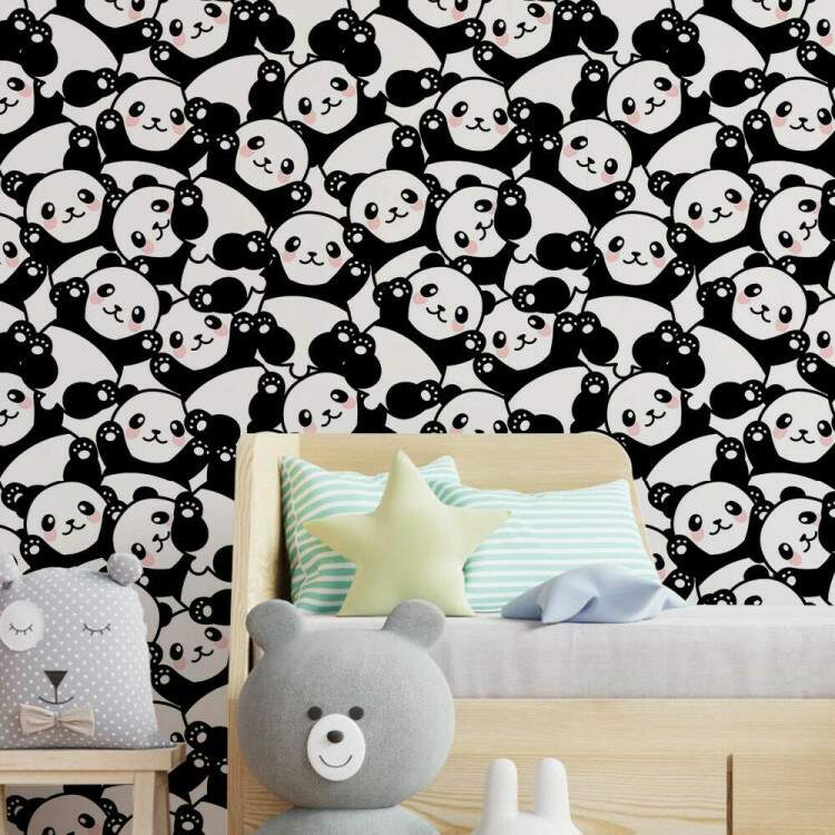 Papel de Parede Infantil Pandas Preto e Branco