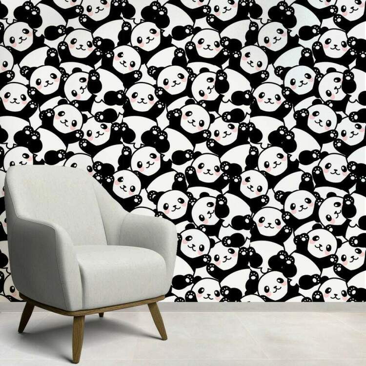 Papel de Parede Infantil Pandas Preto e Branco