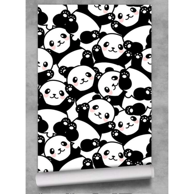 Papel de Parede Infantil Pandas Preto e Branco