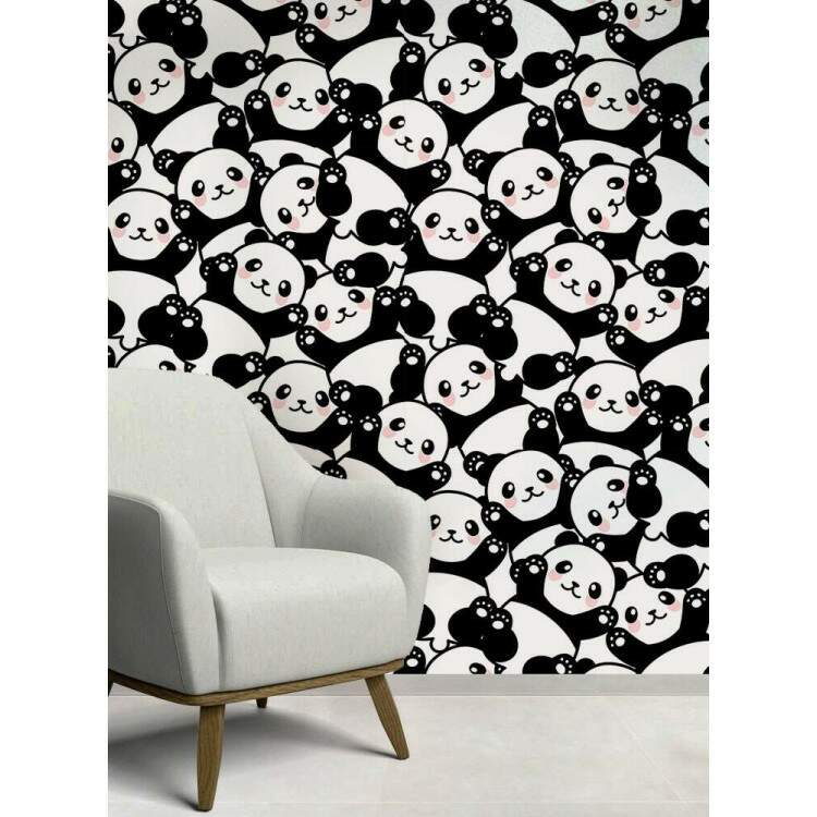 Papel de Parede Infantil Pandas Preto e Branco