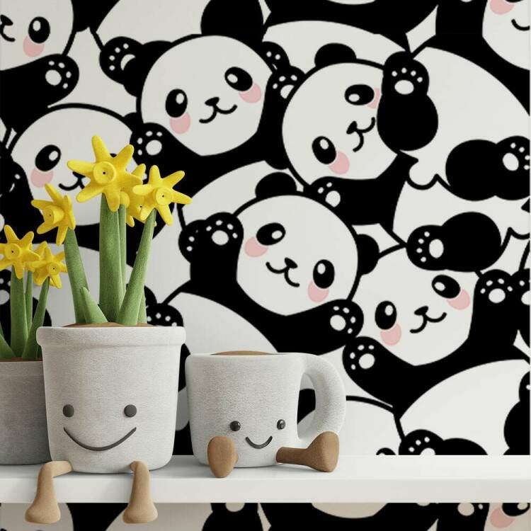 Papel de Parede Infantil Pandas Preto e Branco