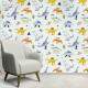 Papel de Parede Infantil Dinossauros Laranja e Azul