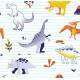 Papel de Parede Infantil Dinossauros Laranja e Azul