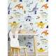 Papel de Parede Infantil Dinossauros Laranja e Azul