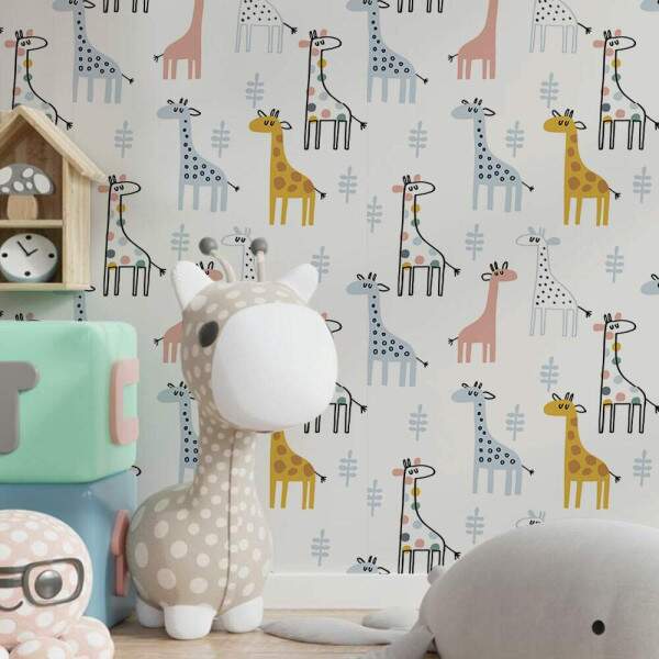 Papel de Parede Infantil Girafas Coloridas