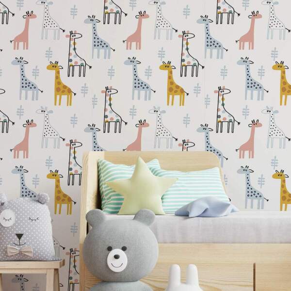 Papel de Parede Infantil Girafas Coloridas