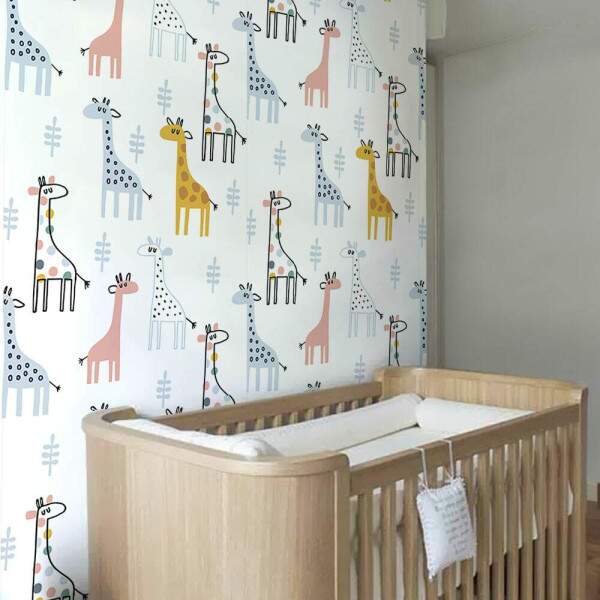 Papel de Parede Infantil Girafas Coloridas