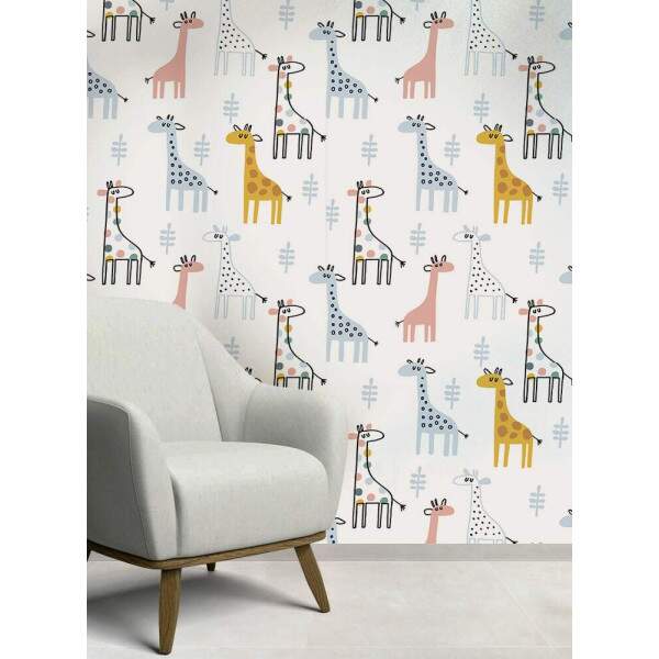 Papel de Parede Infantil Girafas Coloridas