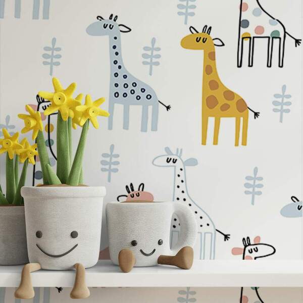 Papel de Parede Infantil Girafas Coloridas