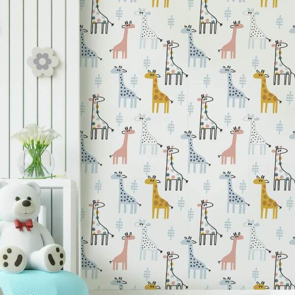 Papel de Parede Infantil Girafas Coloridas