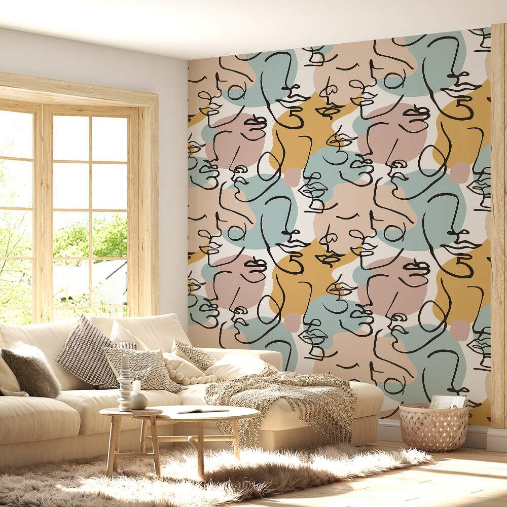Papel de Parede Abstrato Rostos Minimalista