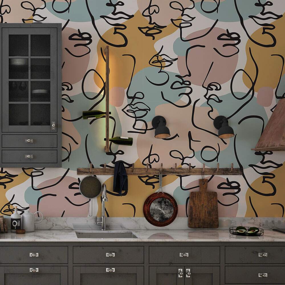 Papel de Parede Abstrato Rostos Minimalista