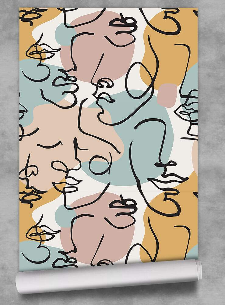 Papel de Parede Abstrato Rostos Minimalista