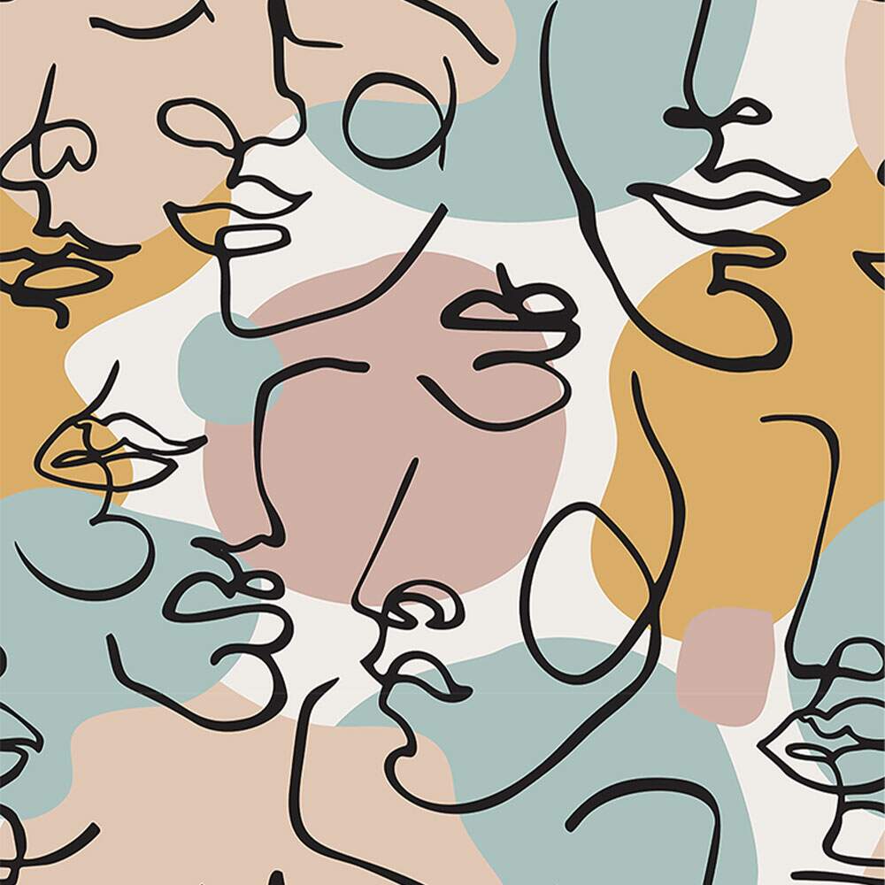 Papel de Parede Abstrato Rostos Minimalista