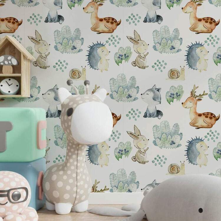 Papel de Parede Infantil Animais Aquarela