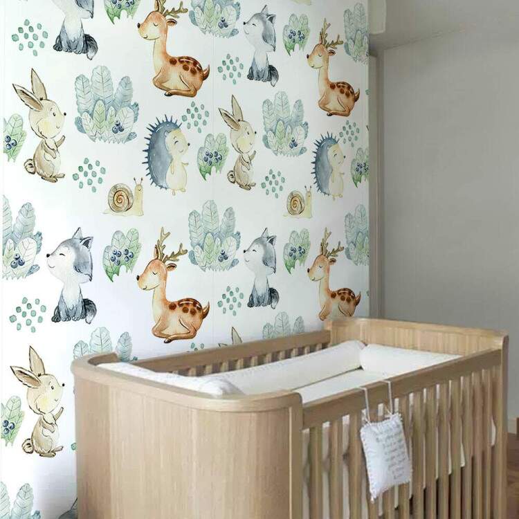 Papel de Parede Infantil Animais Aquarela