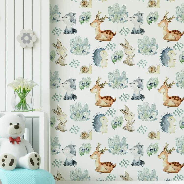 Papel de Parede Infantil Animais Aquarela