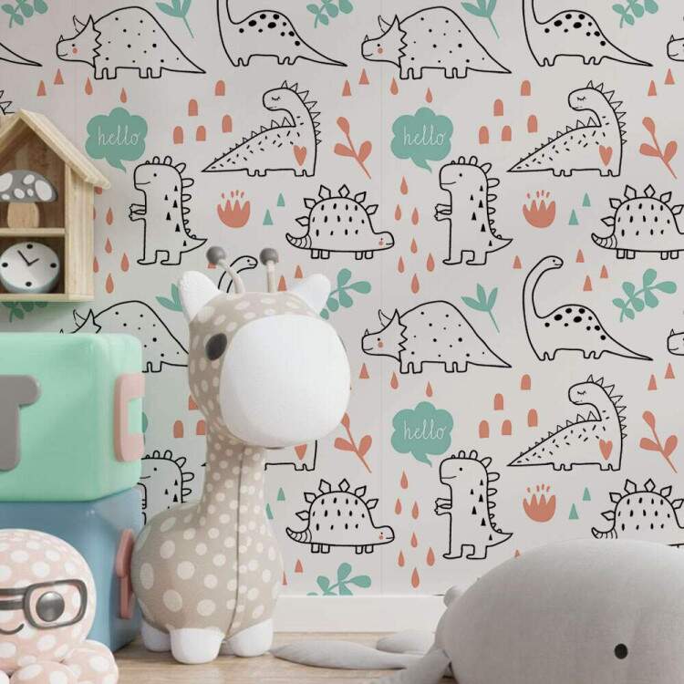 Papel de Parede Infantil Dinossauros Minimalista