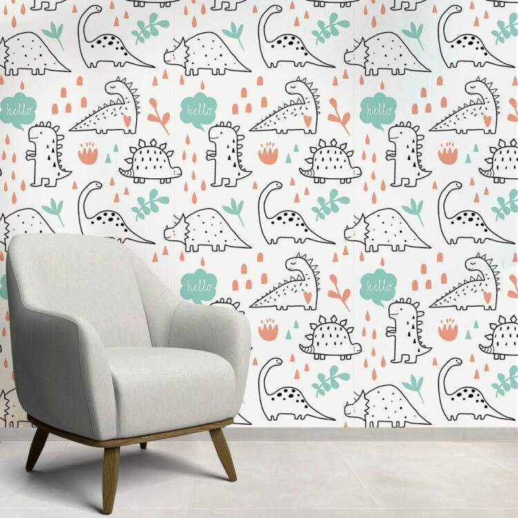 Papel de Parede Infantil Dinossauros Minimalista