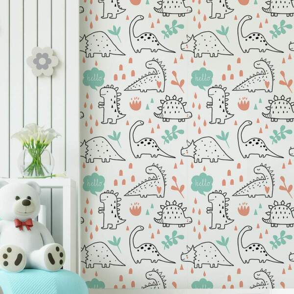 Papel de Parede Infantil Dinossauros Minimalista