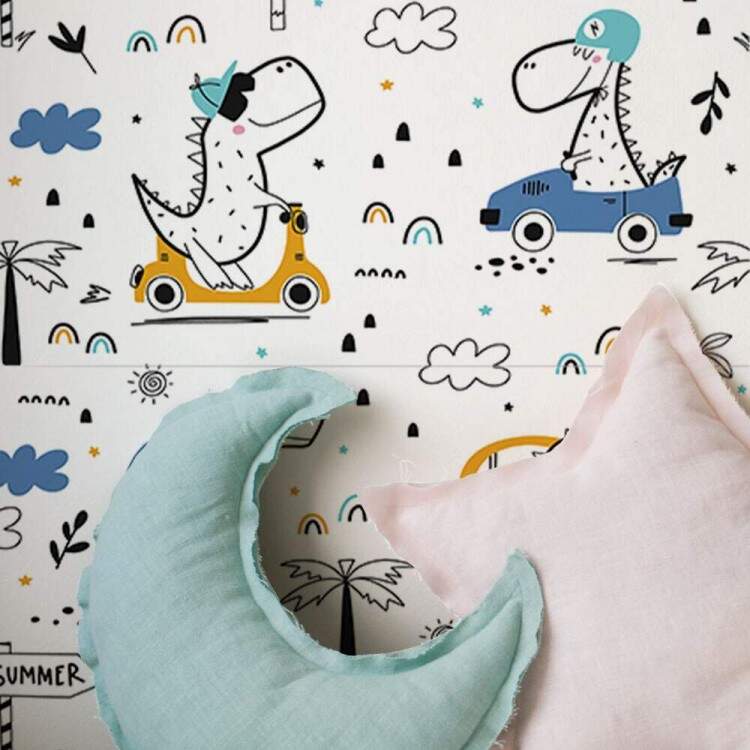 Papel de Parede Infantil Dinossauros com Carros